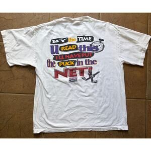 Vintage 90s HYSTYK Sport Hockey Graphic T Shirt Men’s Large White Slogan Tee